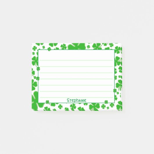 Naam: Sint Patrick's Green Random Shamrock Pattern Post-it® Notes (Voorkant)