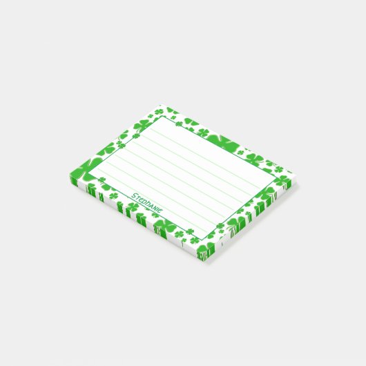 Naam: Sint Patrick's Green Random Shamrock Pattern Post-it® Notes (Schuin)