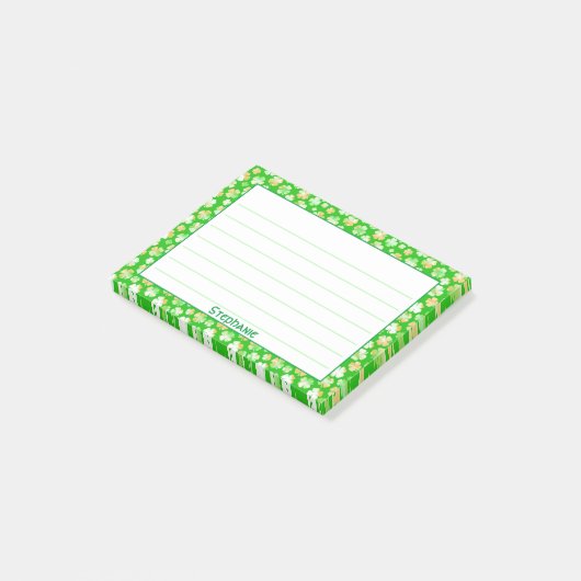 Naam: Sint Patrick's Green/White Shamrock Pattern Post-it® Notes (Schuin)