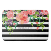 Naam Sjabloon Bathroom Modern Floral Stripe Black Badmat (Voorkant)