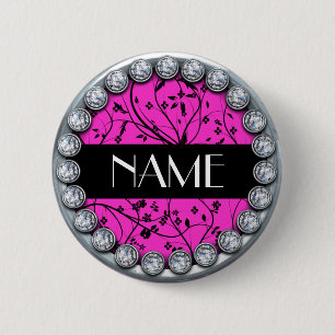 naam sjabloon knop met zilverdiamanten rand ronde button 5,7 cm