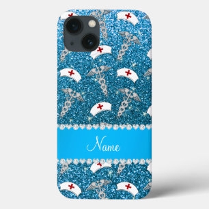 Naam sky blue glitter verpleegster petten Silver C Case-Mate iPhone Case