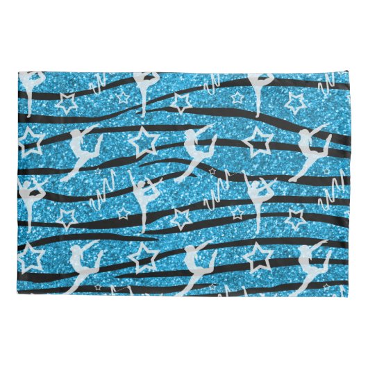 Naam sky blue gymnastics glitter zebra stripes kussensloop (Achterkant)