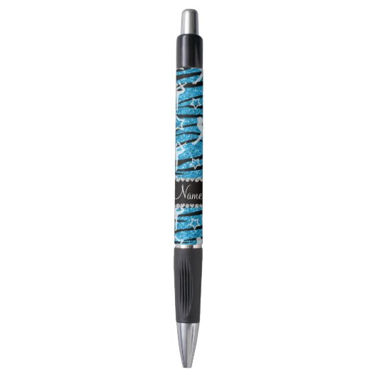 Naam sky blue gymnastics glitter zebra stripes pen (Voorkant Verticaal)