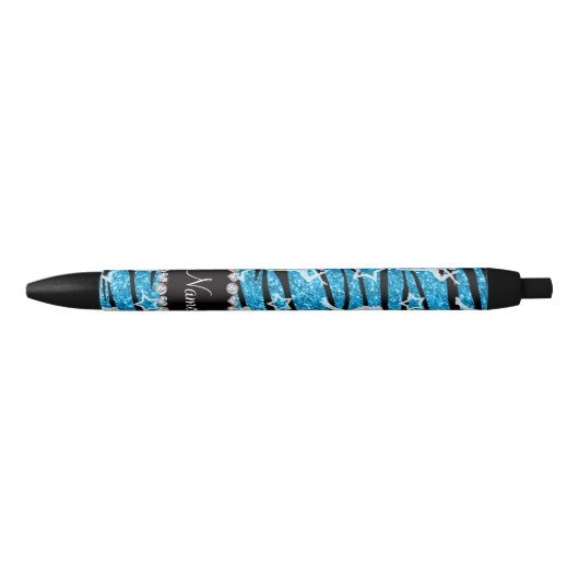 Naam sky blue gymnastics glitter zebra stripes zwarte inkt pen (Voorkant)