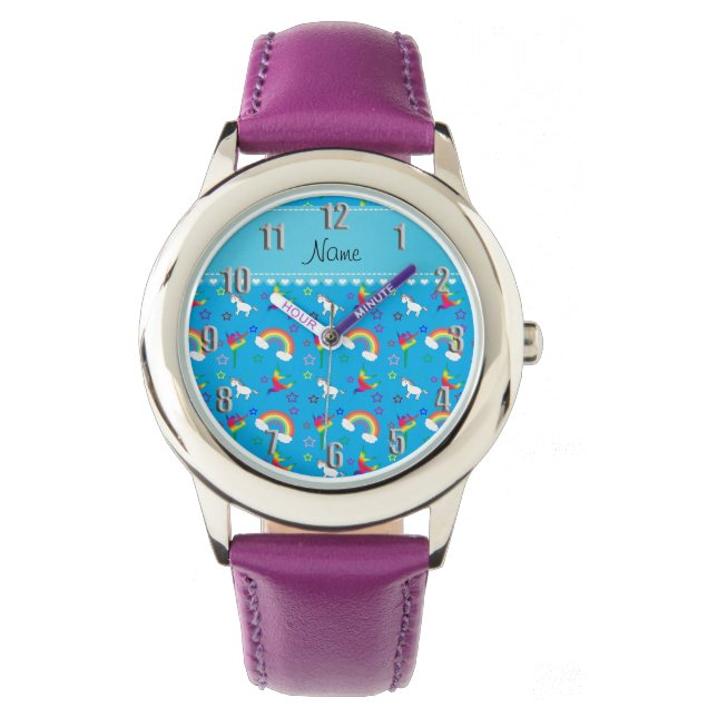 Naam sky blue gymnastics rainbows unicorns horloge (Voorkant)