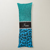 Naam sky blue leopard turquoise glitter lichaamskussen (Achterkant (Verticaal))