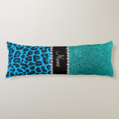 Naam sky blue leopard turquoise glitter lichaamskussen (Voorkant)