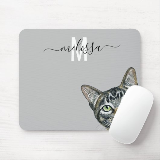 Naam Sneaky Cat Waterverf Monogram Muismat (Met muis)