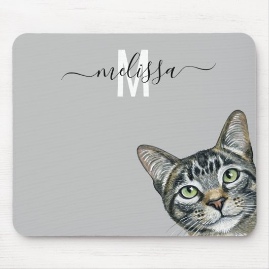 Naam Sneaky Cat Waterverf Monogram Muismat (Voorkant)