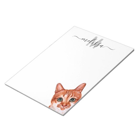 Naam Sneaky Cat Waterverf Monogram Notitieblok (Schuin)