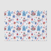 Naam, Sneeuwmannen Blauw & Rode Whimsical Kerstmis Tissuepapier (Voorkant)