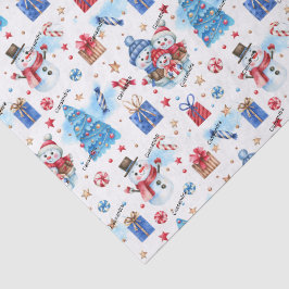 Naam, Sneeuwmannen Blauw & Rode Whimsical Kerstmis Tissuepapier