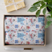 Naam, Sneeuwmannen Blauw & Rode Whimsical Kerstmis Tissuepapier (Geschenk)