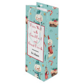 Naam, Snowman & Sweets Holiday Wine Gift Bag Wijn Cadeautas (Voorkant Gekanteld)
