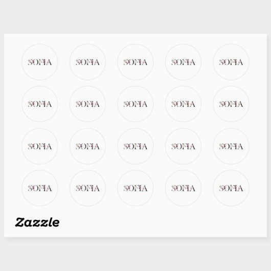 Naam Sofia. Ronde Sticker (Vel)