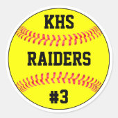 Naam Softball-team, schoolbrieven & afspeelnummer Ronde Sticker (Voorkant)