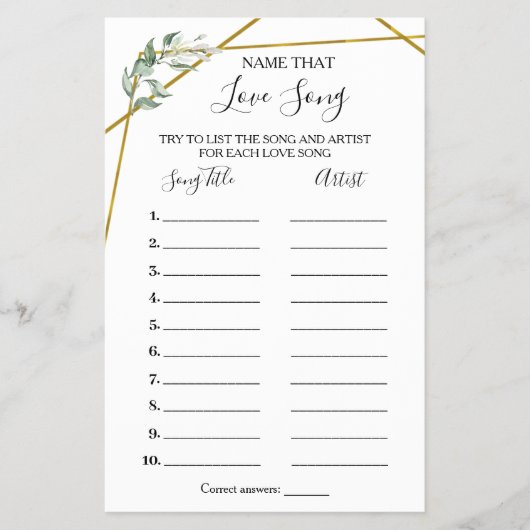 Naam Song Shower Greenery Gold-gamekaart Flyer (Voorkant)