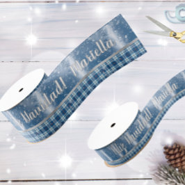 Naam Spaans Prettig Kerstfeest Elegant Blauw Grosgrain Lint