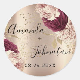 Naam sparen de Datum Gouden Roze Roses Florals Ronde Sticker
