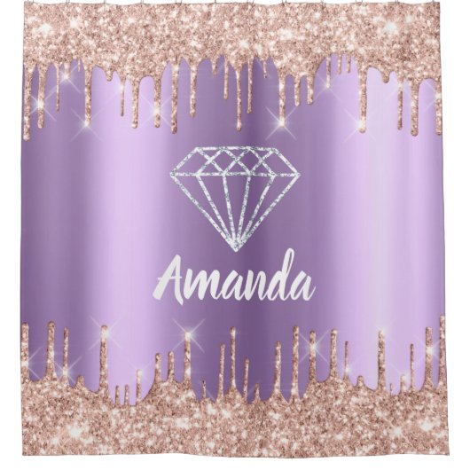 Naam Sparkly Glitter Drift Roos VioletPurple Bride Douchegordijn (Voorkant)
