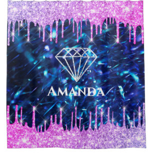 Naam Sparkly Glitter Drift Roze Navy Blue Bride Douchegordijn