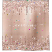 Naam Sparkly Glitter Drift roze Rose Confetti Douchegordijn (Voorkant)