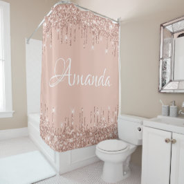 Naam Sparkly Glitter Drift roze Rose Girly Blush Douchegordijn