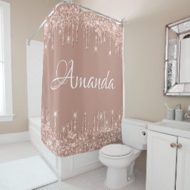 Naam Sparkly Glitter Drift roze Rose Girly Blush Douchegordijn