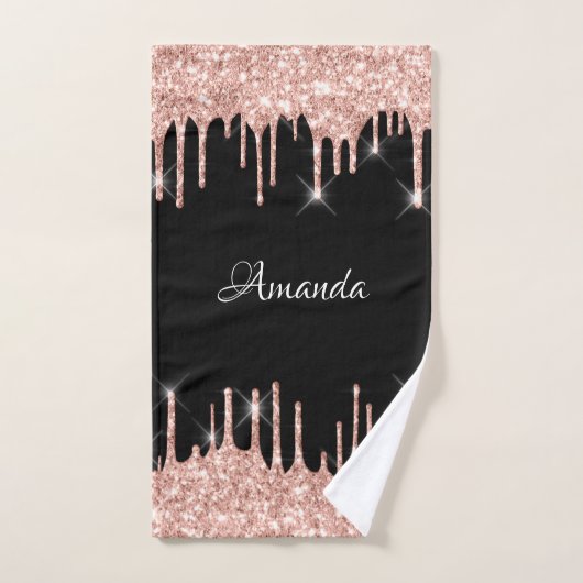 Naam Sparkly Glitter Drift roze Rose Gold Black Ba Handdoek (Handdoek)