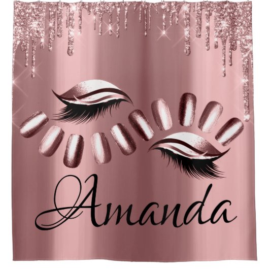 Naam Sparkly Glitter Drift roze roze rozennips Douchegordijn (Voorkant)