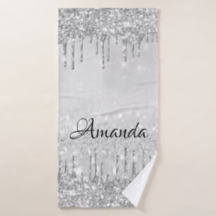 Naam Sparkly Glitter Drift Silver Grey Badhanddoek