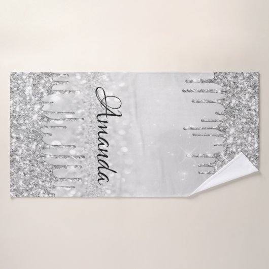 Naam Sparkly Glitter Drift Silver Grey Badhanddoek (Badhanddoek)