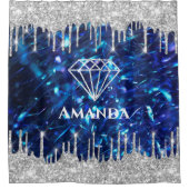 Naam Sparkly Glitter Drift Silver Navy Blue Bride Douchegordijn (Voorkant)