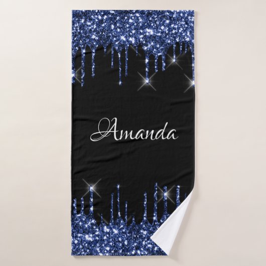Naam Sparkly Glitter Drips Black Blue Navy Badhanddoek (Badhanddoek)