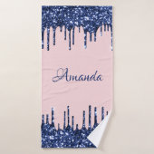 Naam Sparkly Glitter Drips Roos Blue Navy Badhanddoek (Badhanddoek)