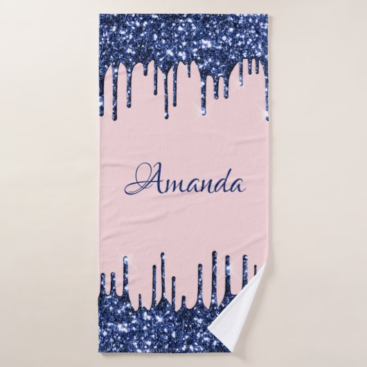Naam Sparkly Glitter Drips Roos Blue Navy Badhanddoek (Badhanddoek)