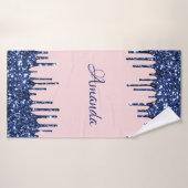 Naam Sparkly Glitter Drips Roos Blue Navy Badhanddoek (Badhanddoek)