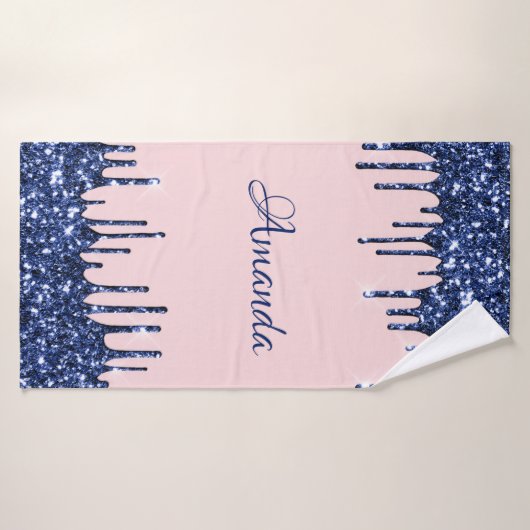 Naam Sparkly Glitter Drips Roos Blue Navy Badhanddoek (Badhanddoek)