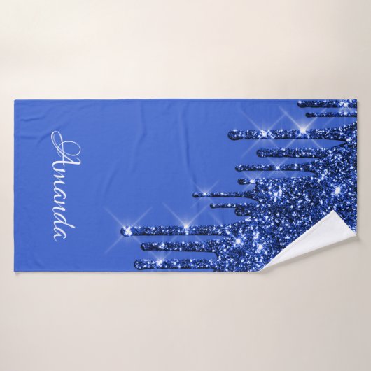 Naam Sparkly Glitter Drips Spark Blue Navy Badhanddoek (Badhanddoek)