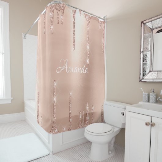 Naam Sparkly Glitter Drivers Blush Roos Gold White Douchegordijn (In situ)