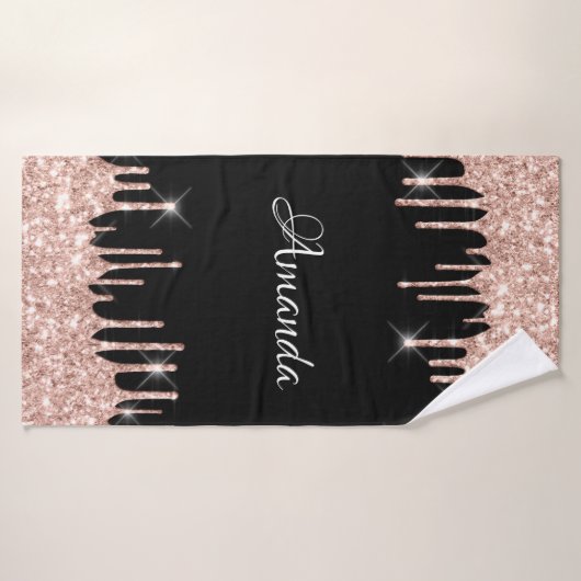 Naam Sparkly Glitter Drivers Roze Rose Gold Black Badhanddoek (Badhanddoek)