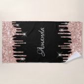 Naam Sparkly Glitter Drivers Roze Rose Gold Black Strandlaken (Voorkant)