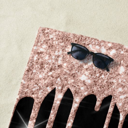 Naam Sparkly Glitter Drivers Roze Rose Gold Black Strandlaken (In situ)