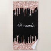 Naam Sparkly Glitter Drivers Roze Rose Gold Black Strandlaken (Voorkant)