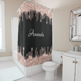 Naam Sparkly Glitter Drivers Roze Rose Gold Blush Douchegordijn