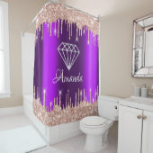 Naam Sparkly Glitter Drivers Roze Roze Paarse Brid Douchegordijn (In situ)