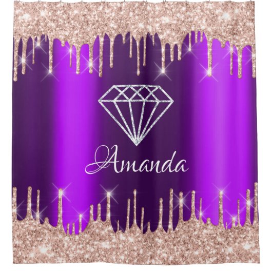 Naam Sparkly Glitter Drivers Roze Roze Paarse Brid Douchegordijn (Voorkant)