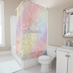 Naam Sparkly Monogram Pink Rose Blush Unicorn Douchegordijn