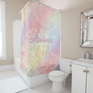 Naam Sparkly Monogram Pink Rose Pastels Unicorn Douchegordijn